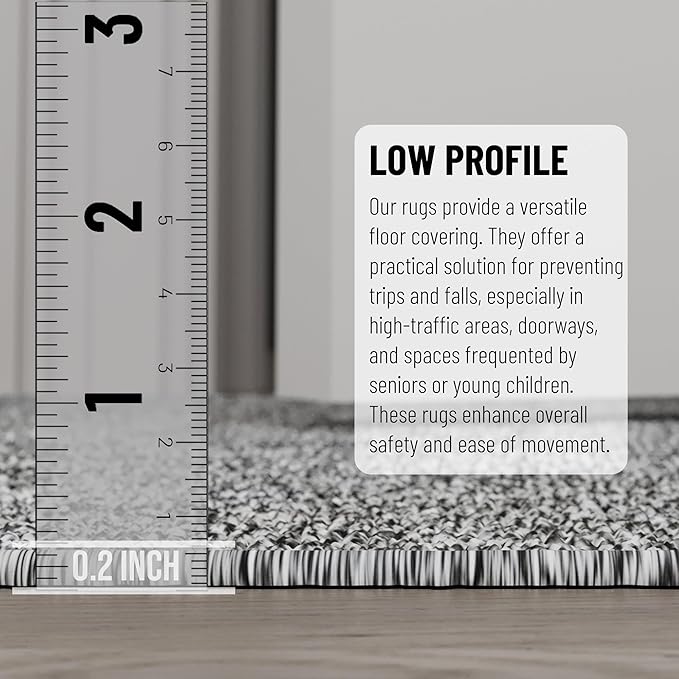 Ottomanson 2'7" x 15' Ultra-Thin Hallway Runner Rug - Durable Non-Slip Carpet for High-Traffic Areas - Fits Under Doors for Seamless Entry - Ideal for Kitchen, Entryway, Bedroom & Living Room, Gray