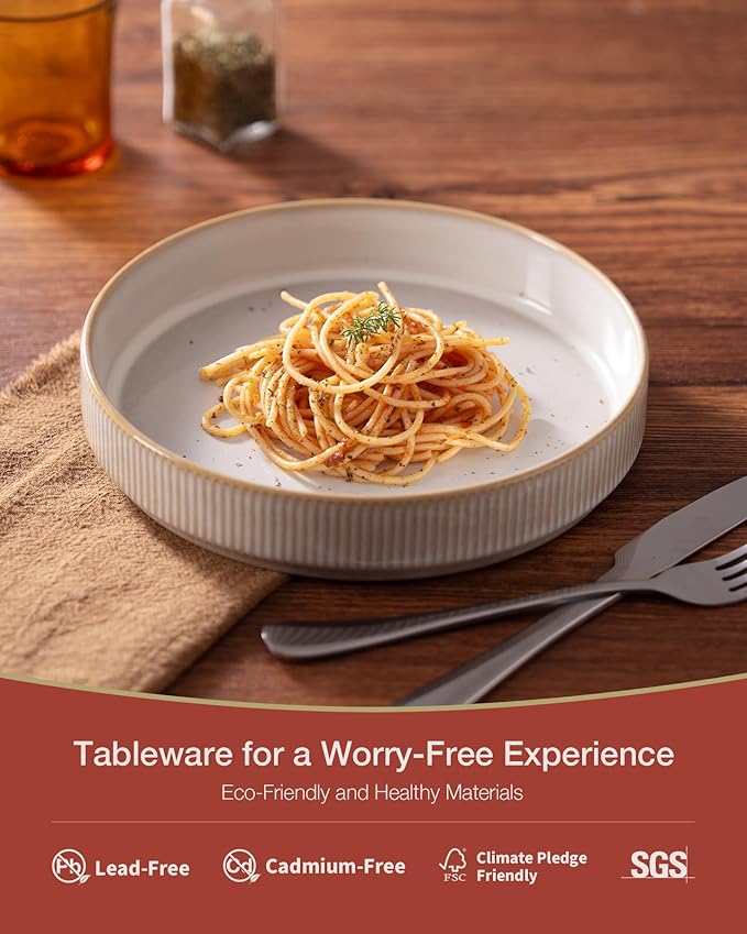 famiware Star 7.5" Pasta Bowls Set, Salad Bowl Set of 6, Double Reactive Glaze, Stackable, Perfect for Your Friend for Housewarming, Thanksgiving, Christmas, Cappuccino White