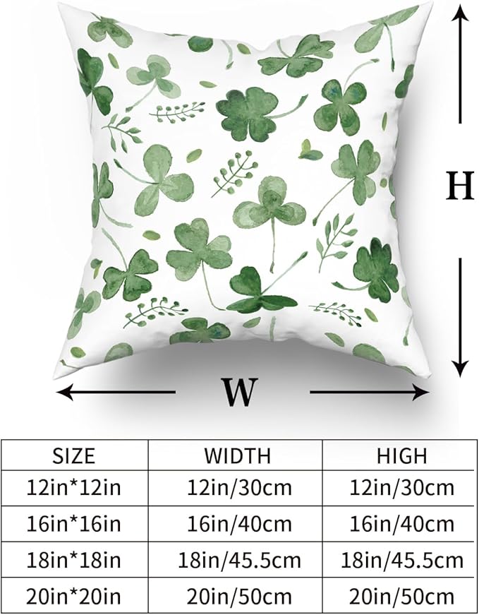 Giwawa St Patricks Day Pillow Covers Set of 2, 18"x18" Watercolor Clovers Sage Green Leaves Square Pillowcases, Spring Shamrock Eucalyptus Throw Cushion Cover for Sofa Couch Bedding Car Decor