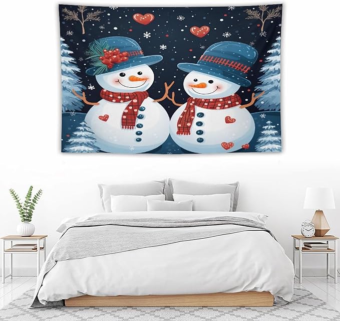 MaSiledy Tapastry's Wall Hanging Snowman Couple Tapestry Christmas Cute Snowman Tapestries for Bedroom Wall Hanging for Living Room Dorm 40"x60" Holiday Scene Banner for Winter Christmas Party