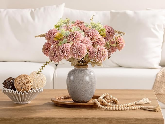 Ceramic Vintage Vase, Flower Rustic Vase Decorative Chinoiserie Decor Rustic Farmhouse Retro Floral Vases for Table Bookshelf Mantel Kitchen Living Room Office - 7.8inch Gray