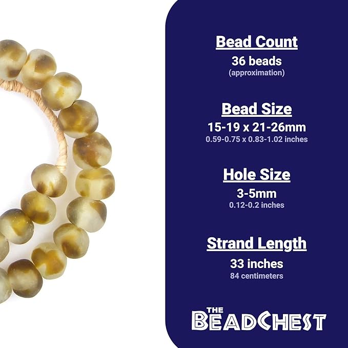 Jumbo Recycled Glass Beads, 21–25mm – African Sea Glass for Wall Hangings, Coffee Table Decor, Shelf Styling, and Home Accents – (Light Brown Swirl) – The Bead Chest