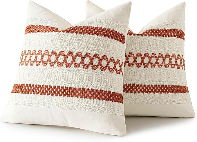 MIULEE Set of 2 Burnt Orange Fall Decorative Pillow Covers 20x20 Inch Farmhouse Rustic Boho Couch Throw Pillows Modern Cotton Cushion Covers Retro Cute Macrame Woven Home Decor for Bed Sofa Chair
