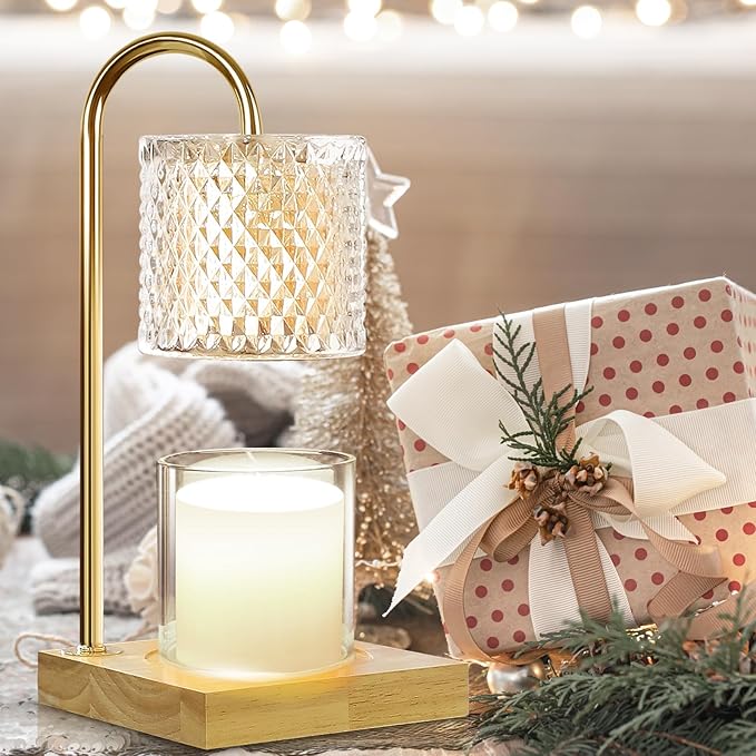 Candle Warmer Lamp, Candle Lamp Wax Warmer, Timer & Dimmer 7-Levels, Fits Cup Jar Candle, Top Melting, Crystal Heater Lamp for Scented Wax, Elegant Home Decor, Clear Glass
