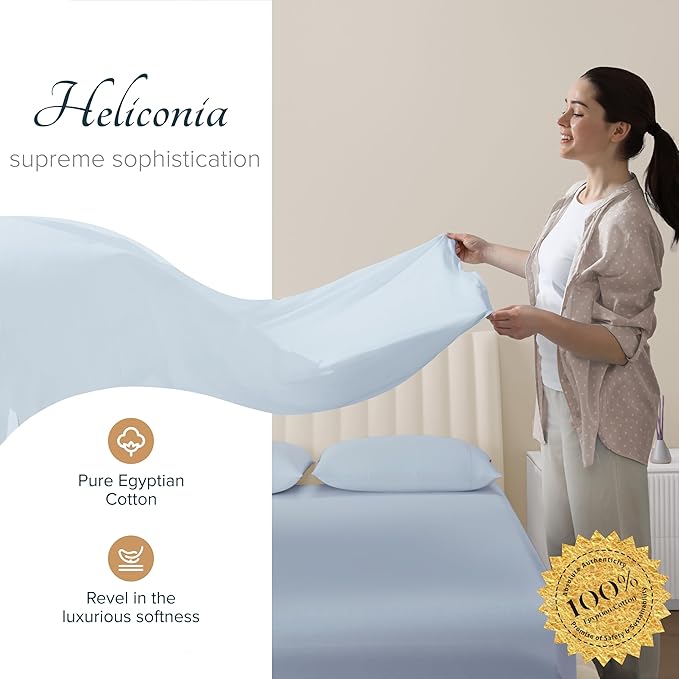 Carressa Linen 100% Egyptian Cotton Sheets Queen Size - 1500 Thread Count 4 PC Queen Sheet Set Egyptian Cotton, Sateen Luxury Sheets Queen Size, High Thread Count Sheets, 19" Deep Pocket - Light Blue