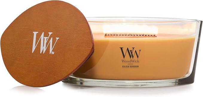 WoodWick Golden Bourbon Scented Ellipse Candle, Crackles as it Burns, Great for Gifting, Up to 40 hrs Burn Time, 16 oz