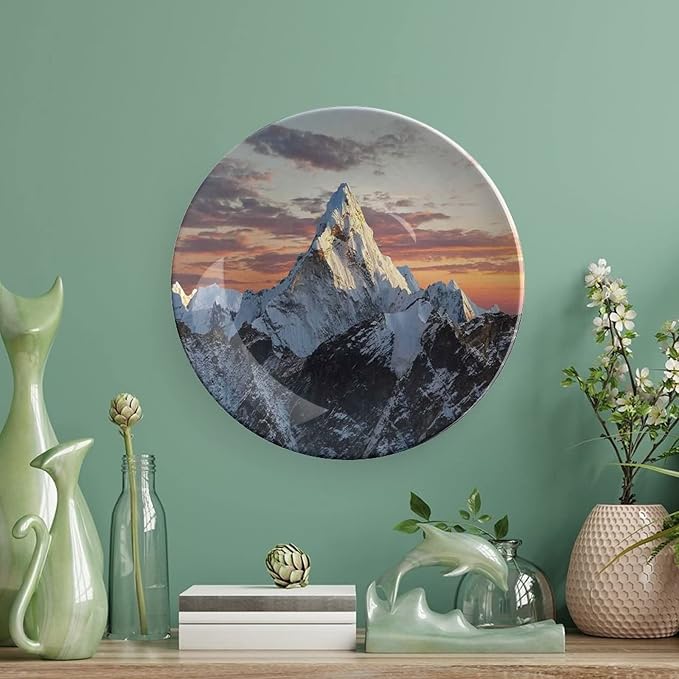 XISUNYA 7 Inch Decorative Plate,Apartment Decor Tableware Plate, Evening of South Mountain Colorful Nepal Everest Print Ornament Display Plate for Dining Table Setting, Christmas Tablescape