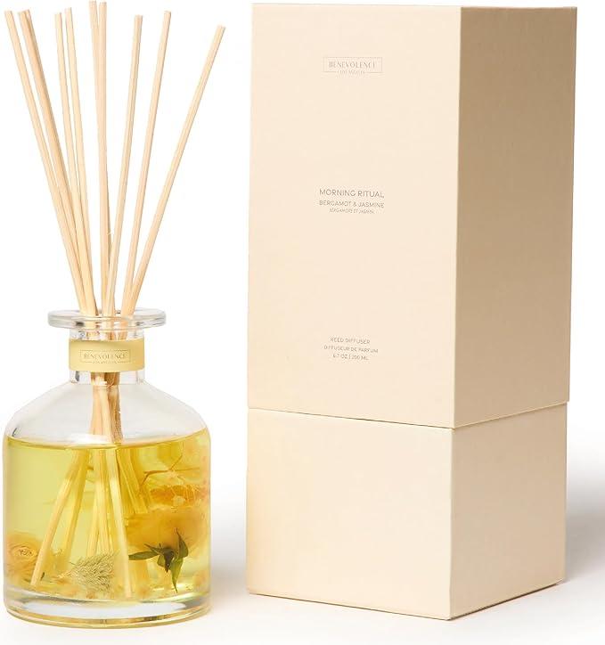 Benevolence LA Morning Ritual Reed Diffuser | Bergamot & Jasmine | Home Fragrance Diffuser for Bathroom | Long-Lasting Scent Sticks | Sun-Kissed Collection