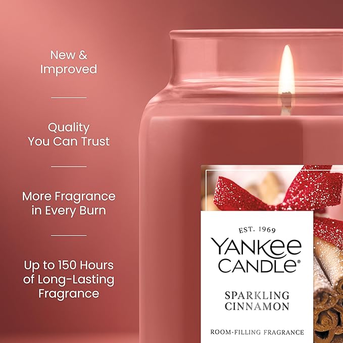 Yankee Candle, Sparkling Cinnamon Fall Scented Candle, 22oz Large Jar with up to 150 Hour Burn Time