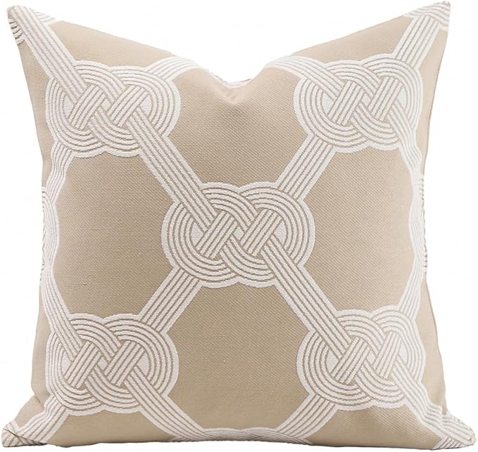 Premium Throw Pillow Covers 20x20 Inches - Oatmeal Gordian Knot Accent Chenille Jacquard Embroidery Decorative Couch Pillow Covers for Living Room Bedroom Sofa Home Décor