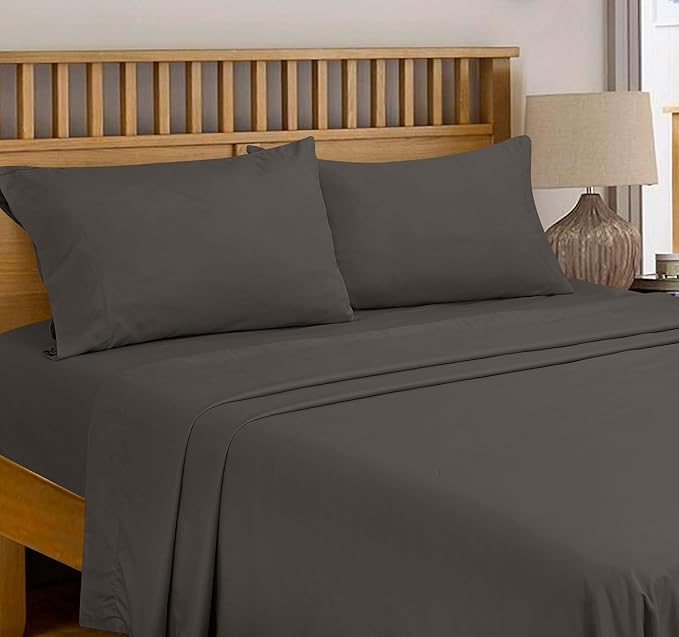 Royale Linens 300 Thread Count 100% Long Staple Combed Cotton Flat Sheet - Super Soft - Top Sheets - Queen Flat Sheet Sold Separately - Breathable, Cool & Crisp Percale Sheets Only (Queen, Grey)