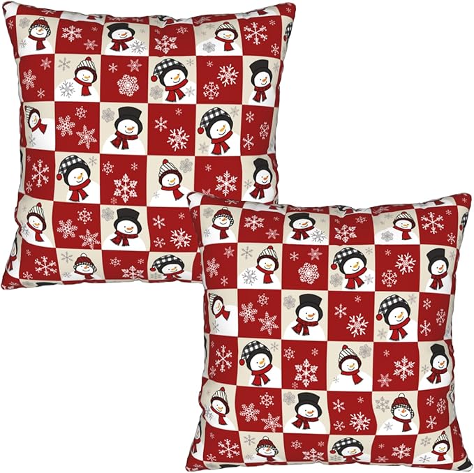 Winter Snowman Pillow Cover - Snowflake Throw Pillows 16x16 Set of 2 Christmas Xmas Throw Pillow Covers for Couch Sofa Bedroom