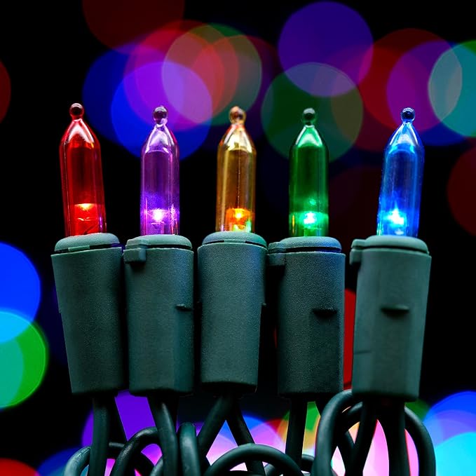 YULETIME 200 Multicolor LED Christmas Lights with Green Wire, Pack of 2 Strands 33 Feet 100 Lights UL Certified Holiday String Light Set