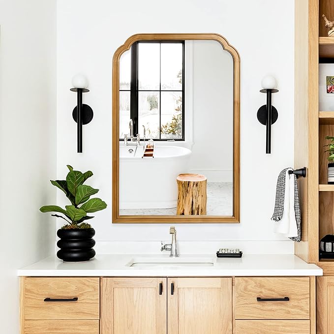HOMECOOKIN Wood Bathroom Mirrors for Wall, 24" x 36" Rustic Wood Frame Wall Mirror Decorative for Bedroom or Living Room, Farmhouse Bathroom Mirror for Vanity,Natural