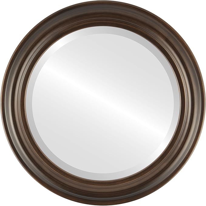 OVALCREST Round Beveled Wall Mirror for Home Decor - Philadelphia Style - Rubbed Bronze - 18x18 Outside Dimensions