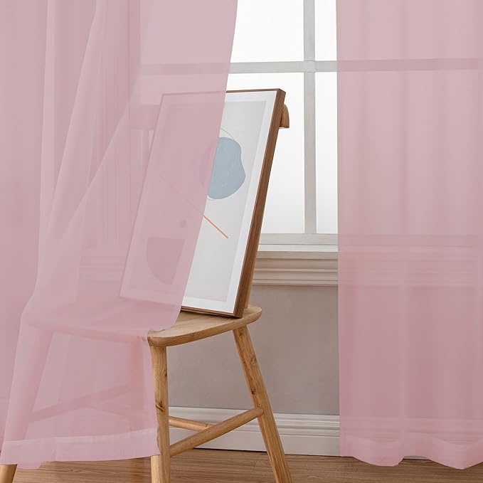 Chyhomenyc Sheer Curtains 72 Inch Length 2 Panels, Light Filtering Top Dual Rod Pocket Voile Window Curtain Drapes for French Door, Bedroom Living and Children Room, Each 42W x 72L, 2PCS, Blush Pink
