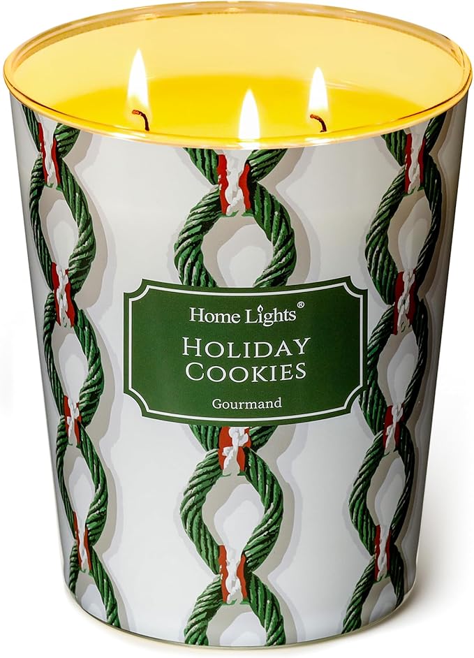 HomeLights Holiday Cookies Scented Candles | 34oz Soy Candles Rustic Modern 3-Wick Large Candle Jars | Ideal Candle Gifts for Events, Home Decor Stress, Relief & Relaxation