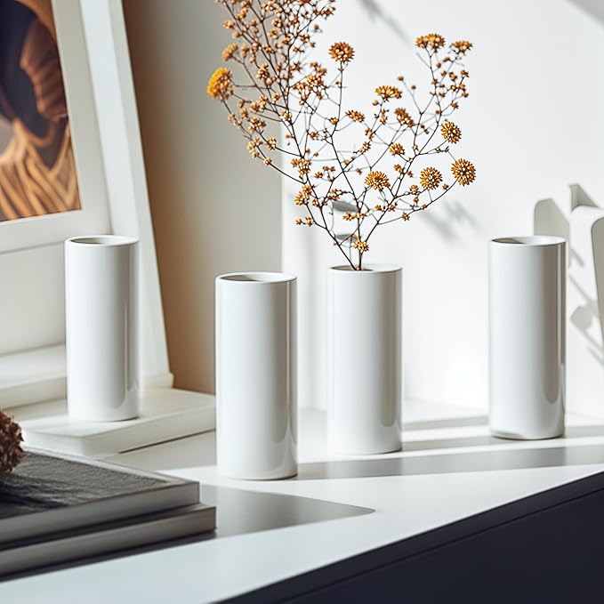Modern White Ceramic Vase Set of 20 for Living Room Bedroom 5.51'' Minimalist Fresh Small Flower Vases for Bouquet Fake Plant Home Decor Office Fireplace Centerpieces Nordic Style 20 Pack
