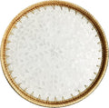 i-lan 16 Inch Rattan Round Serving Tray with Beige MOP Wooden Base, Extra Large Wicker Ottoman Serving Platter with 1”Side, Woven Basket Plates for Home Décor, Coffee Table, Display