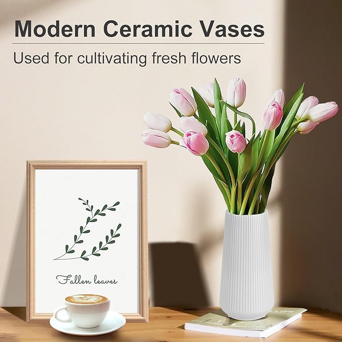 Grey Ceramic Vase, GUKJOB Small Cute Flower Vase for Pampas Grass, Home, Living Room, Dining Table, Farmhouse, Office Decor, Bedroom, Table, and Kitchen Shelf (Grey)