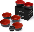 MIAMIO - 6 x 20.2 oz Stoneware Bowl Set Outside Black Inside Colourful - Le Papillon Collection (Red)