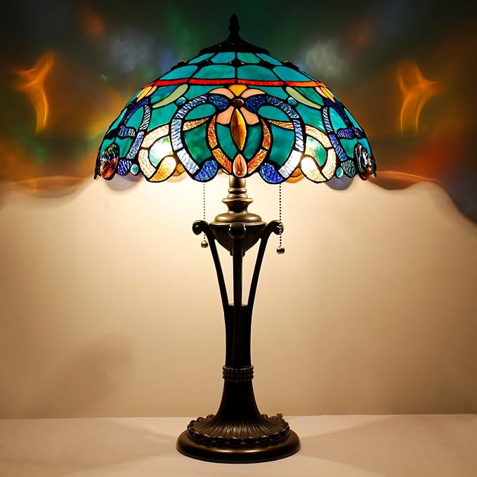 Tiffany Table Lamp Blue Green Stained Glass Desk Lamp 16X16X24 Inches Jewelry Baroque Style Reading Light