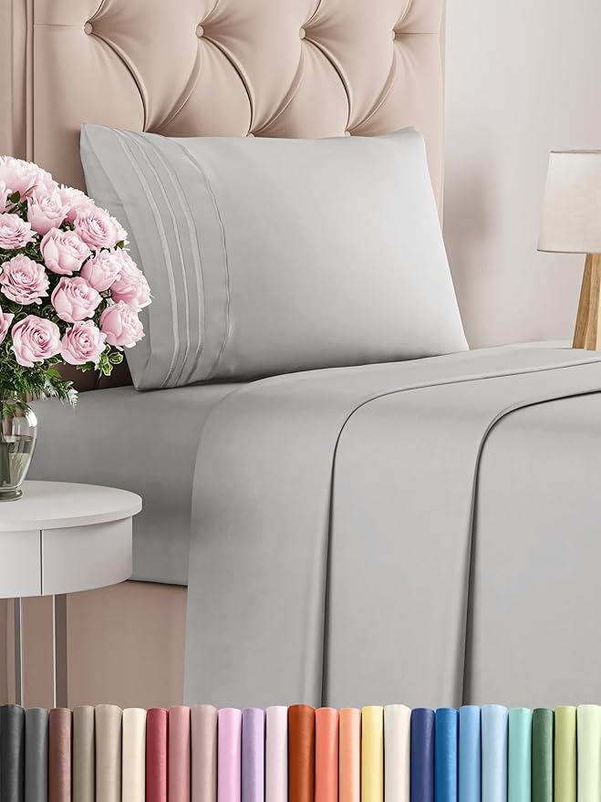 Twin XL Size 3 Piece Sheet Set - Comfy Breathable & Cooling Bed Sheets Set - Hotel Luxury Bedding for Women, Men, Kids, Teens, Boys & Girls - Deep Pockets, Soft, Wrinkle Free - Oeko-Tex - French Grey