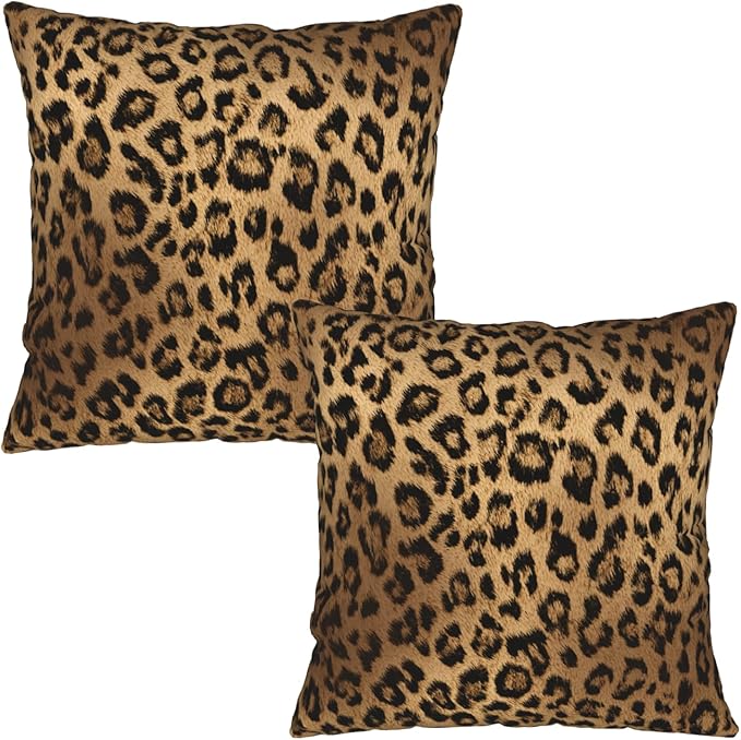 Brown Throw Pillow Covers - Leopard Pillow Cover 22x22 Cheetah Print Cushion Cases Set of 2 for Couch Sofa Porch