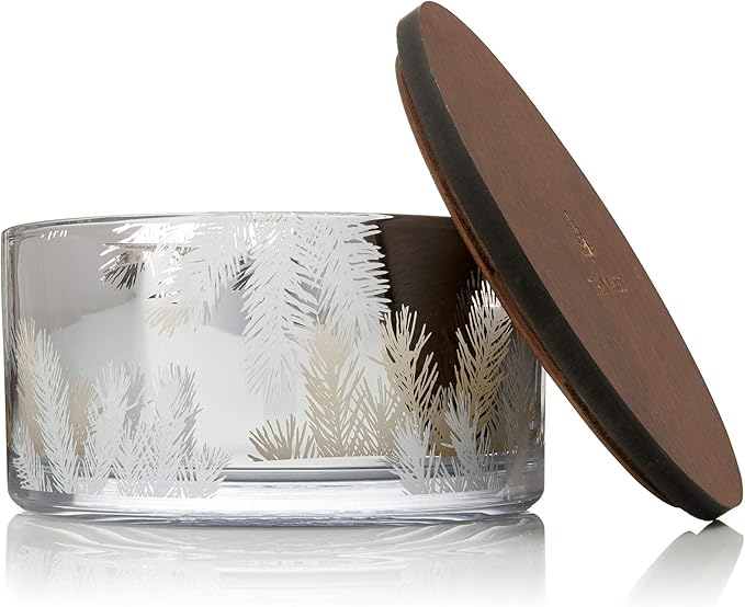 Thymes Frasier Fir Candles - Statement Collection - Silver with Pine Needle Design - Scented Candles for Home Decor - Notes of Siberian Fir Needles, Cedarwood & Sandalwood - Large 4 Wick (40 oz)