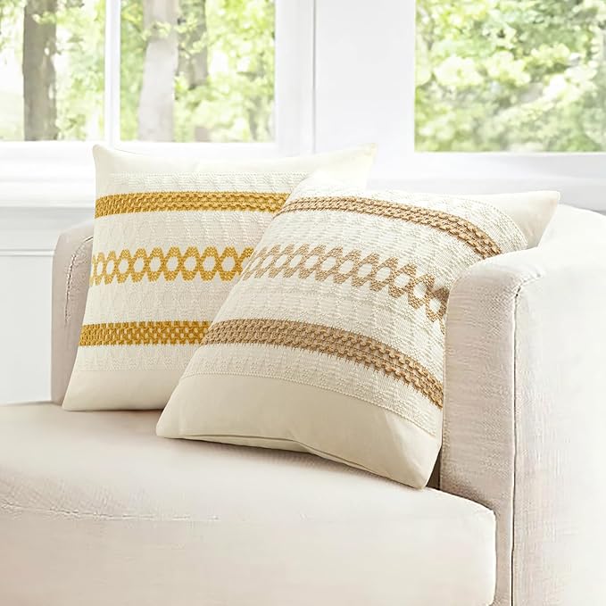 MIULEE Set of 2 Neutral Boho Decorative Lumbar Pillow Covers 12x20 Inch Farmhouse Rustic Couch Throw Pillows Modern Cotton Cushion Covers Retro Cute Macrame Woven Home Decor for Bed Sofa Chair