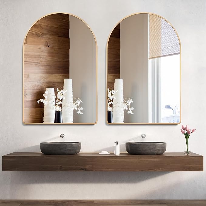 20x28 inch Gold Arched Mirror for Bathroom Vanity Mirror or Wall Decor Arch Mirror Brushed Metal Frame Wall Mounted Mirror for Bathroom LivingRoom Bedroom Entryway