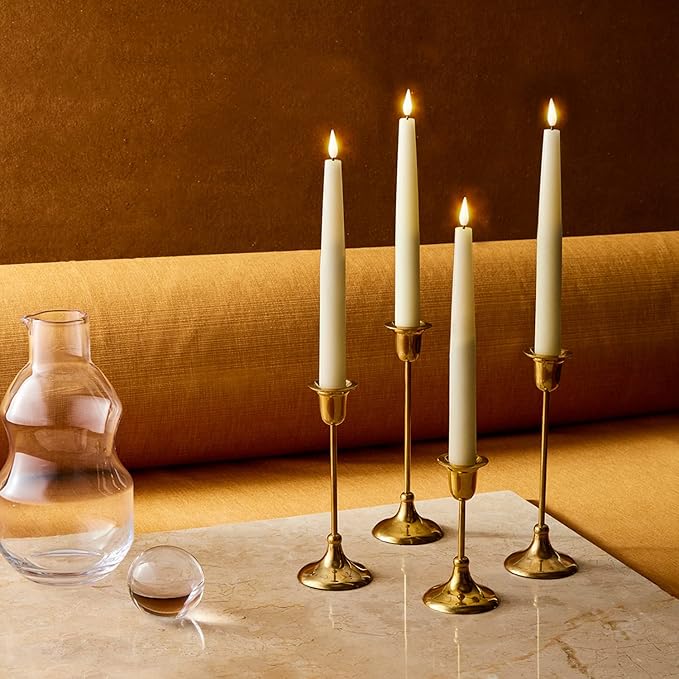 LampLust Flameless Taper Candles, Realistic 3D Flame with Wick, 9 Inch, 4 Pack, Ivory Wax, Flickering Flameless Candle LED, Remote & Timer Included, Home Decor, Winter Decorations for Home