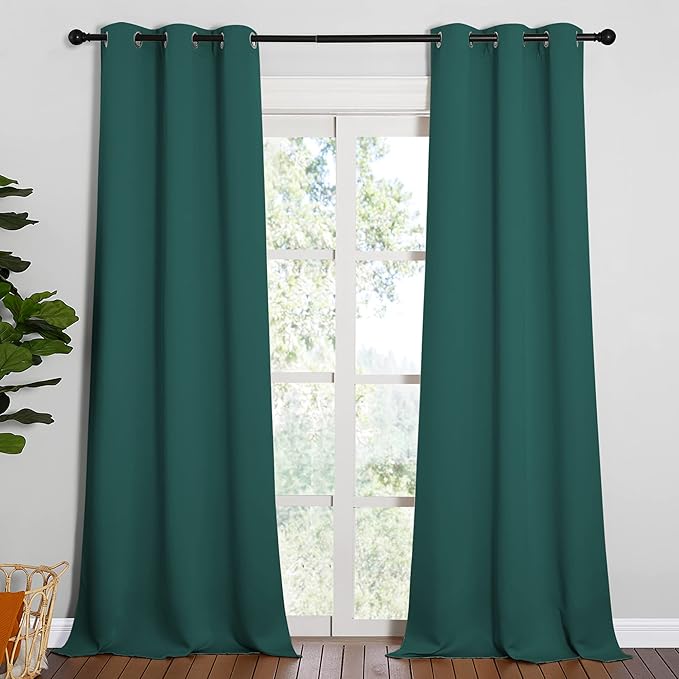 NICETOWN Patio Glass Door Panels - Blackout Curtains for Bedroom, Living Room and Dining Room (Hunter Green, 42x95 inches, 1 Pair)