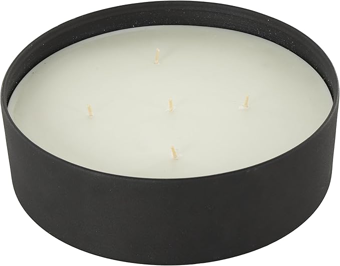 Deco 79 Metal Decorative Candle Creamy Vanilla Swirl Scented Textured 59oz 5 Wick Aromatherapy Candle with White Wax, 9" x 9" x 3", Black