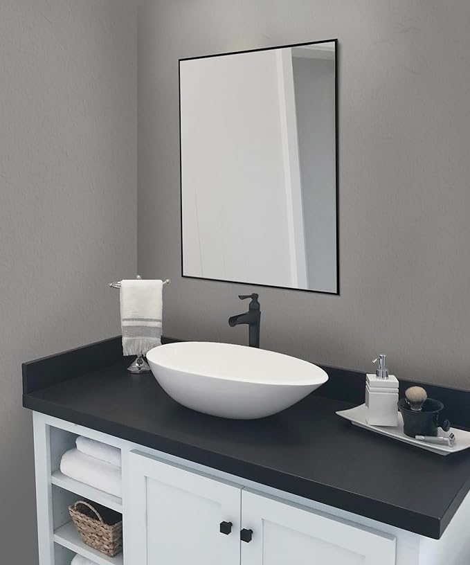 Frame My Mirror Black Metal Framed Mirror, 26" x 38" Mirror for Bathroom, Metal Frame, True Reflections Glass, Black Finish, Stanton Design, Hangs Horizontally or Vertically, Made in USA