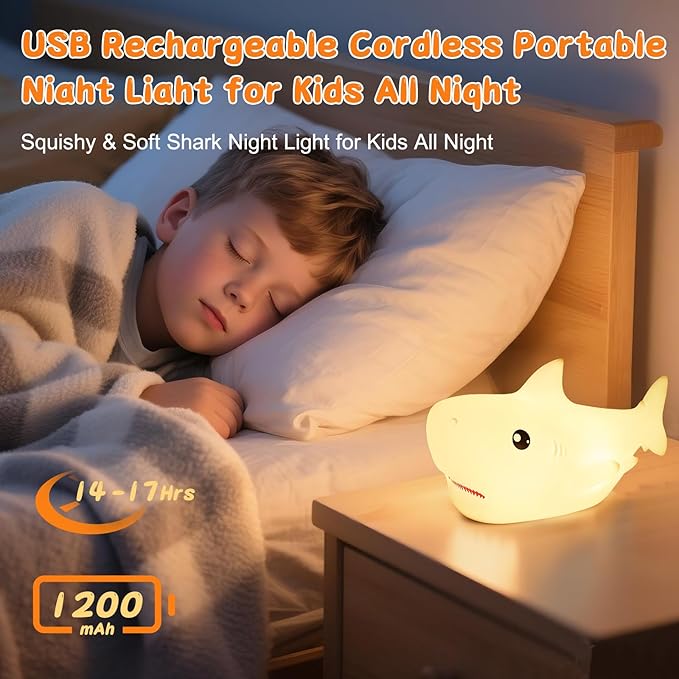 ZKLiLi Shark Night Light, Cute Silicon Night Light for Kids, Nightlight with Remote，Portable Recharge Nightlight for Kid Room,Funny Gifts Stuff for Boys Girls Baby