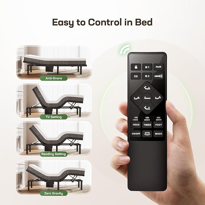 Marsail MS01-1 Split King Adjustable Bed Base with Massage, 4 Ports USB A&C Adjustable Bed Frame with Under-Bed Nightlight, 3 Minutes Assembly, Wireless Control Adjustable Bed with 4 Height Options