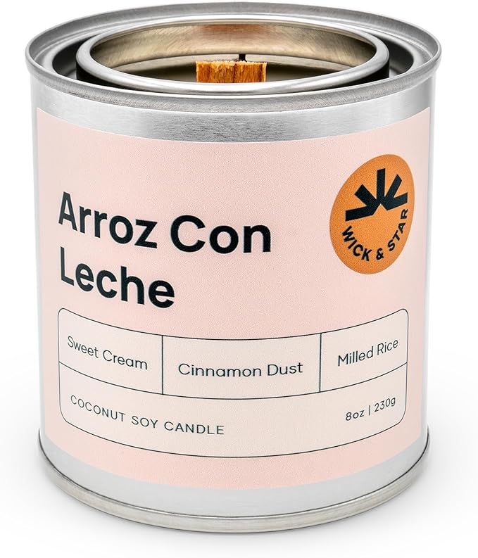 Wick & Star Vegan Non-Toxic, Wood Wick, Natural Coconut Soy Wax Aromatherapy Candle, Clean Burning (Arroz con Leche)