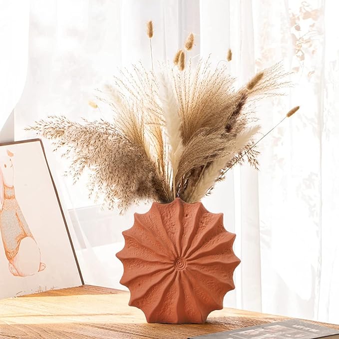 Windmill Ceramic Vase Set of 2 - Terracotta Vases with Fall Decor for Flowers, Table Centerpieces and Gifts