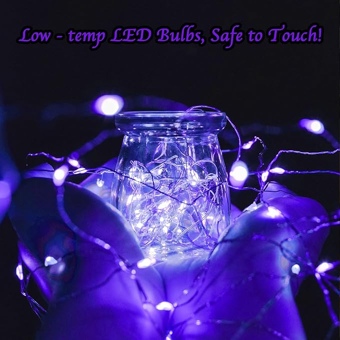 Brightown 24 Pack Fairy Lights Battery Operated, Halloween String Lights Waterproof Black Wire 7 ft 20 LED Firefly Starry Lights for Hallowen Decorations DIY Paper Lantern Craft Pumpkin (Purple)