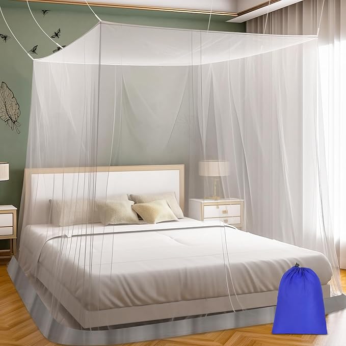 Mosquito Net for Bed, Large White Bed Canopy for Girls, Hanging Bed Net, Ideal for Bedroom Decorative, Travel with Storage Bag (Camping Mosquito Net) SL0028