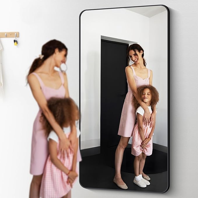 72" x 36"Bathroom Mirror, Matte Black Wall Mirror with Metal Frame, Decorative Rectangular Vanity Mirror for Bedroom Bathroom Living Room Entryway (Horizontal/Vertical)