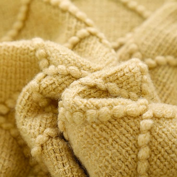BOURINA Mustard Throw Blanket 50x60 Inches Throw Textured Solid Soft Sofa Couch Decorative Knit Blanket