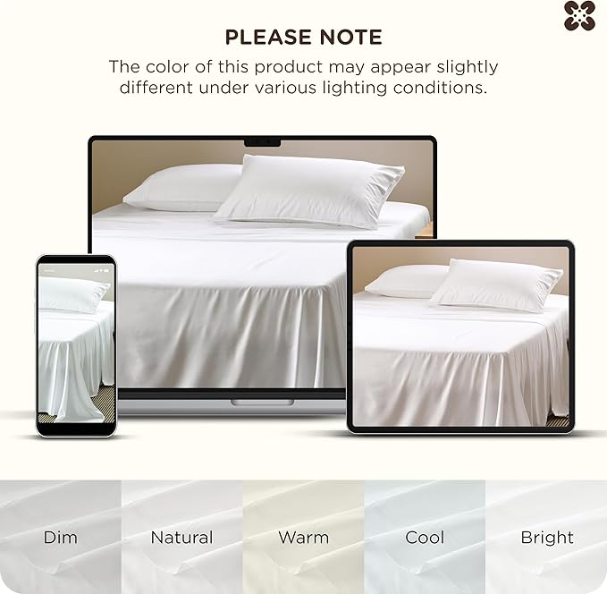 Bedsure Cooling Sheets, Rayon Derived from Bamboo & Cotton Blend, GentleSoft, Breathable, Queen Sheet Set, Deep Pocket Up to 18 Inches, Hotel Luxury Bedding for Hot Sleepers, White