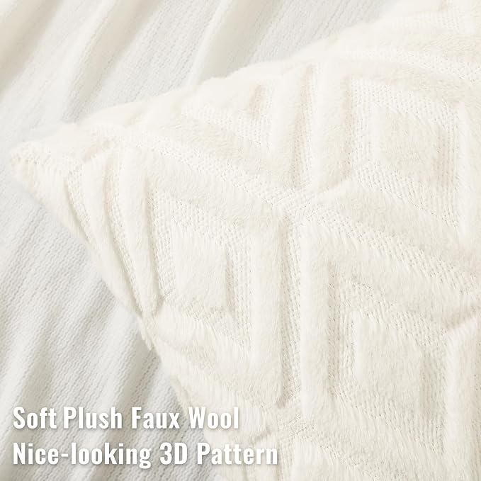 decorUhome Christmas Couch Throw Pillow Covers 16x16 Set of 2, Decorative Soft Plush Faux Wool Neutral Accent Pillow Covers for Bed Sofa Living Room, Cream White