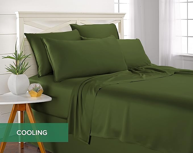 King Sheets by Pure Bamboo, Genuine 100% Organic Viscose Derived from Bamboo Bed Sheet Set, Luxuriously Soft & Cooling, Double Stitching, Lifetime Quality Promise (King, Pesto)