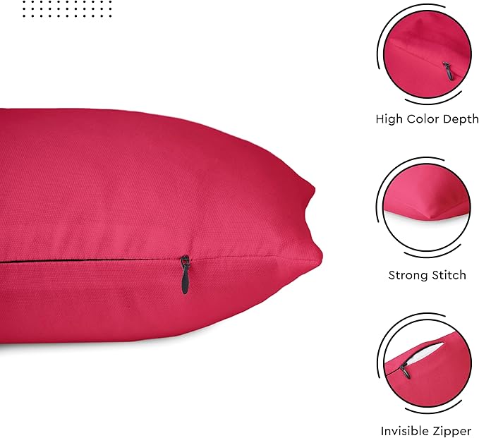Encasa XO Throw Pillow Covers 16x16 in Set of 2 Hot Pink | No Inserts | Cotton Pillow Covers for Living Room, Bed, Sofa, Couch | Decorative Cushion Covers with Improved Zippers