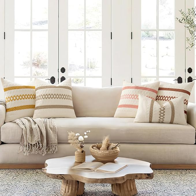 MIULEE Set of 2 Coral Red Boho Decorative Lumbar Pillow Covers 12x20 Inch Farmhouse Rustic Couch Throw Pillows Modern Summer Cushion Covers Retro Cute Macrame Woven Home Decor for Bed Sofa Chair