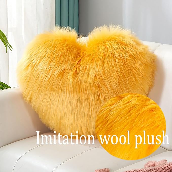 Fluffy heart-shaped pillow, sofa bed decoration, pillow decoration, room pillow (Wine red, 13.77inch X 17.71inch)