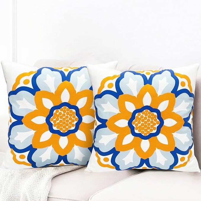 Decorative Throw Pillow Covers Set of 2 Dahlia Floral Pillow Covers 18x18 inch Super Soft Short Plush Square Throw Pillows,Farmhouse Outdoor Pillow Covers for Couch Sofa Bed Living Room